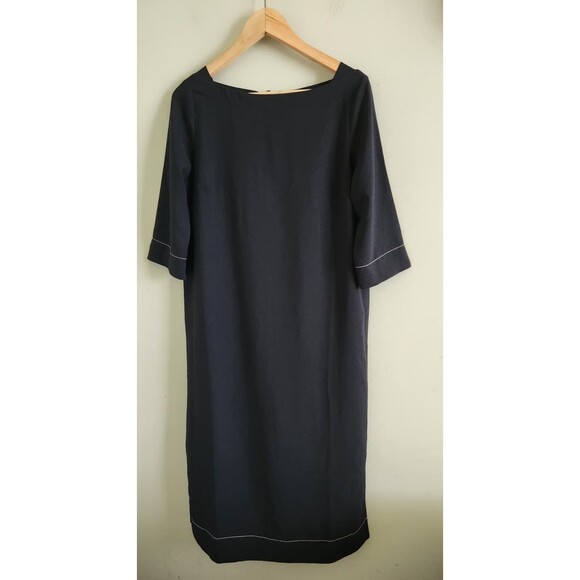 NWT Ann Taylor small  Black with Pinstriped Belted Midi Dress(belt is missing) - Picture 2 of 7